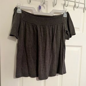Gray Off the Shoulder T Shirt